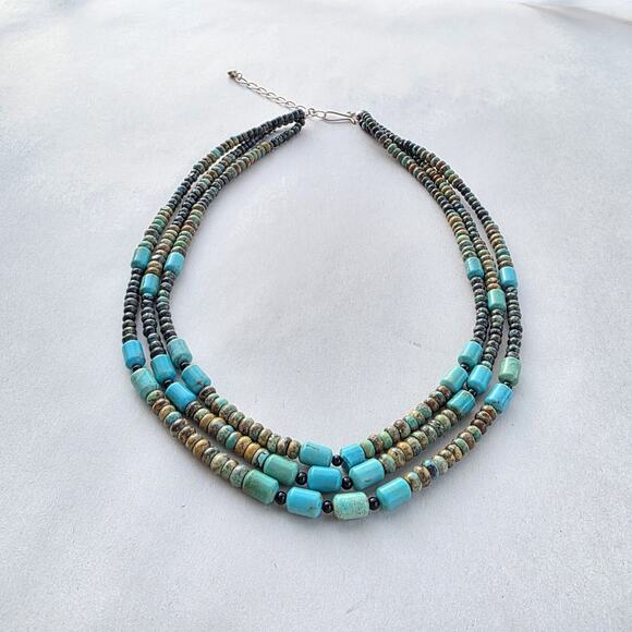 Jay King Multi Strand Necklace 18" African Turquoise New Blue Tan Western - Picture 5 of 11
